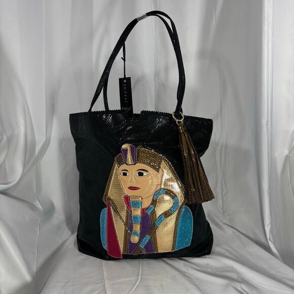 Sharif Designs NWT Egyptian Pharaoh Patchwork Tote Bag Gold Tassel Statement - Picture 1 of 7